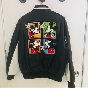 Vintage Disney Mickey Embroidery Leather Jacket